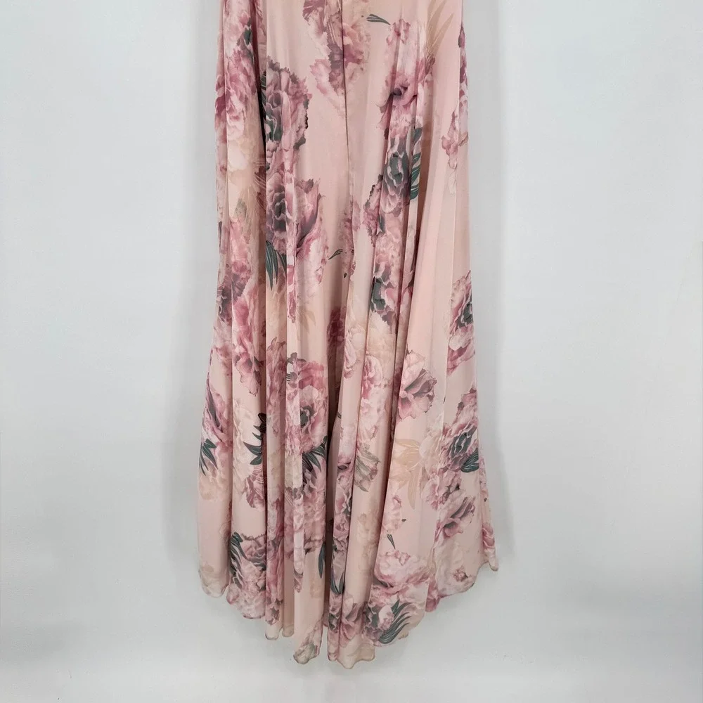 Morilee Prom Dress Pink Floral Beaded Halter Open Back Gown Size 4 99038 - Picture 11 of 16